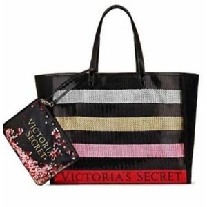 NWT Victoria Secret 2 Piece Set Large Sequin Tote Bag and Sequin Pouch Bling